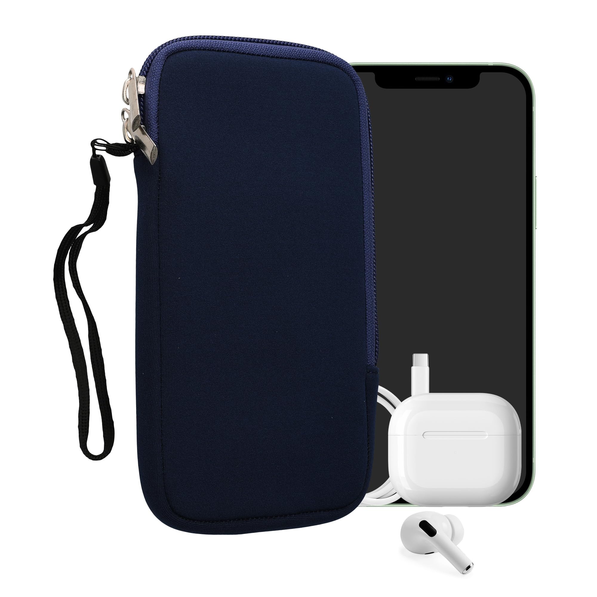 kwmobile Universal Phone Pouch Size XXL - 7" - Neoprene Smartphone Pouch with Zip - Water-Repellent Mobile Phone Case - Sleeve in Dark Blue