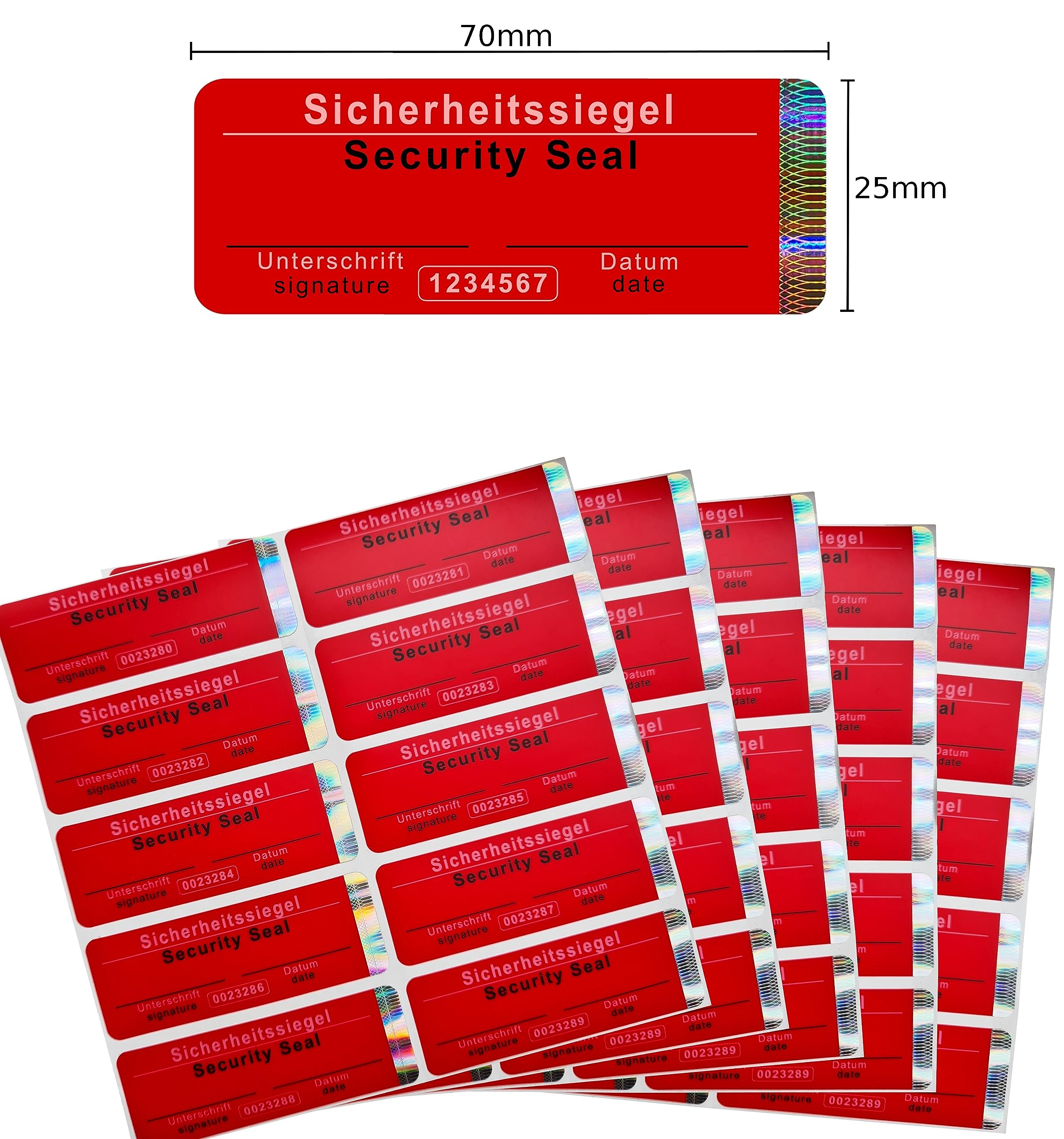 1000 pcs - Étiquette de sécurité avec numéro de série sans résidus 70x25mm