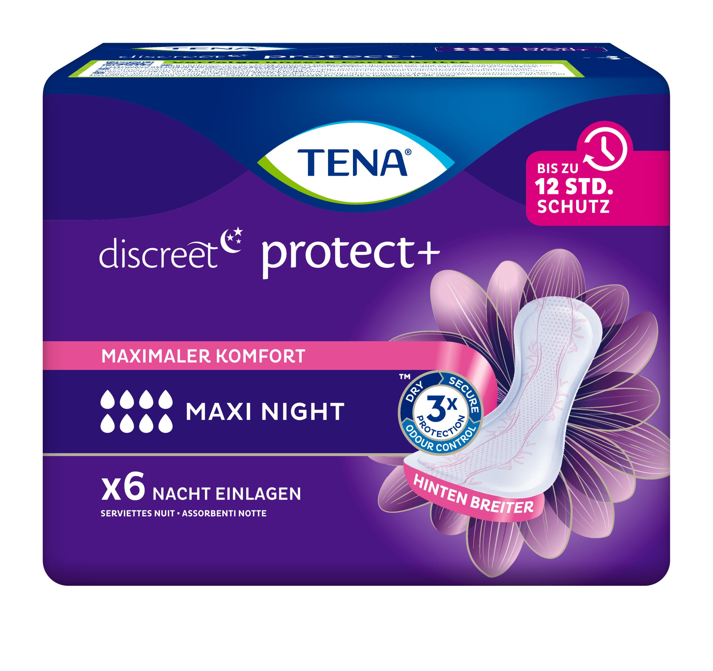 TENA Discreet Maxi Night - 48 Einlagen im Monatspaket (8 x 6 Stück), einzeln verpackt - Hygieneeinlagen für Frauen - bei mittlerer bis… – Ansicht 2