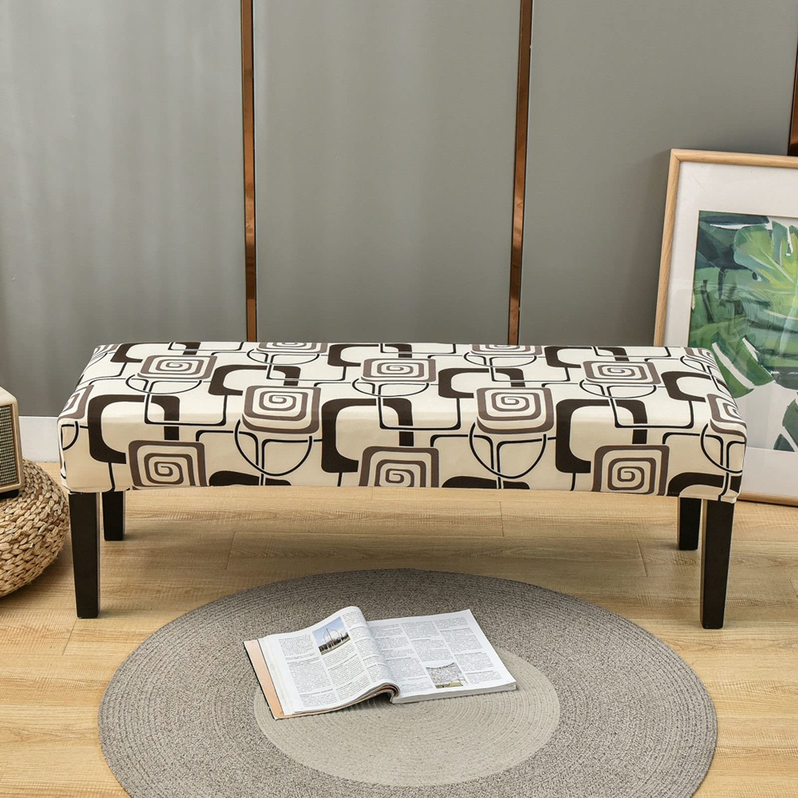 JHLD Upholstered Bench Slipcover, Stretch Dining Room Bench Covers Printed Bench Seat Protector Spandex Elastic Dining Bench Cover for Living Room-at-Large