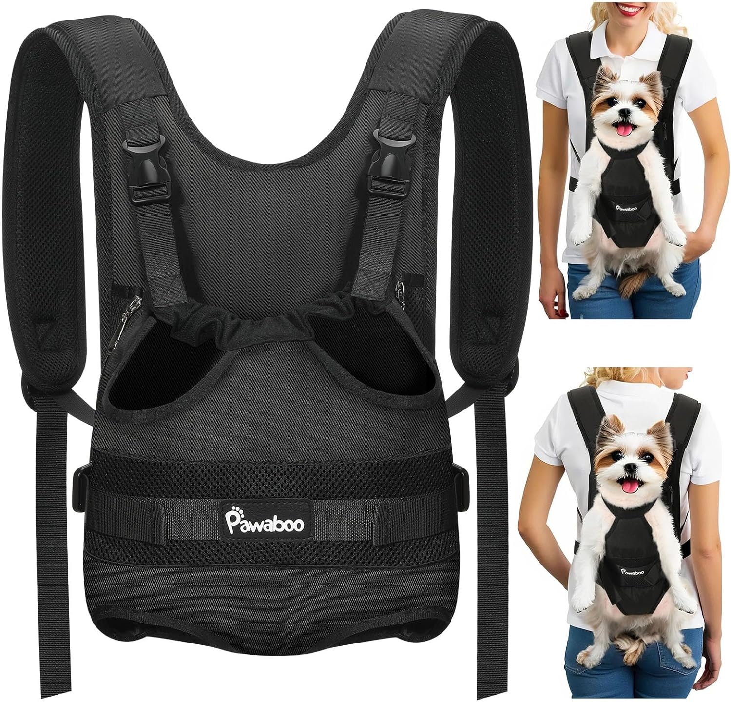 Pawaboo Pet Dog Front Carrier Backpacks, Legs Out Pet Carrier Backpack for Dogs, Adjustable Easy-fit Dog Chest Carriers for Small Medium Dogs Hands Free for Travel Hiking Cycling Camping, M, Black AA-Black Medium (Pack of 1)