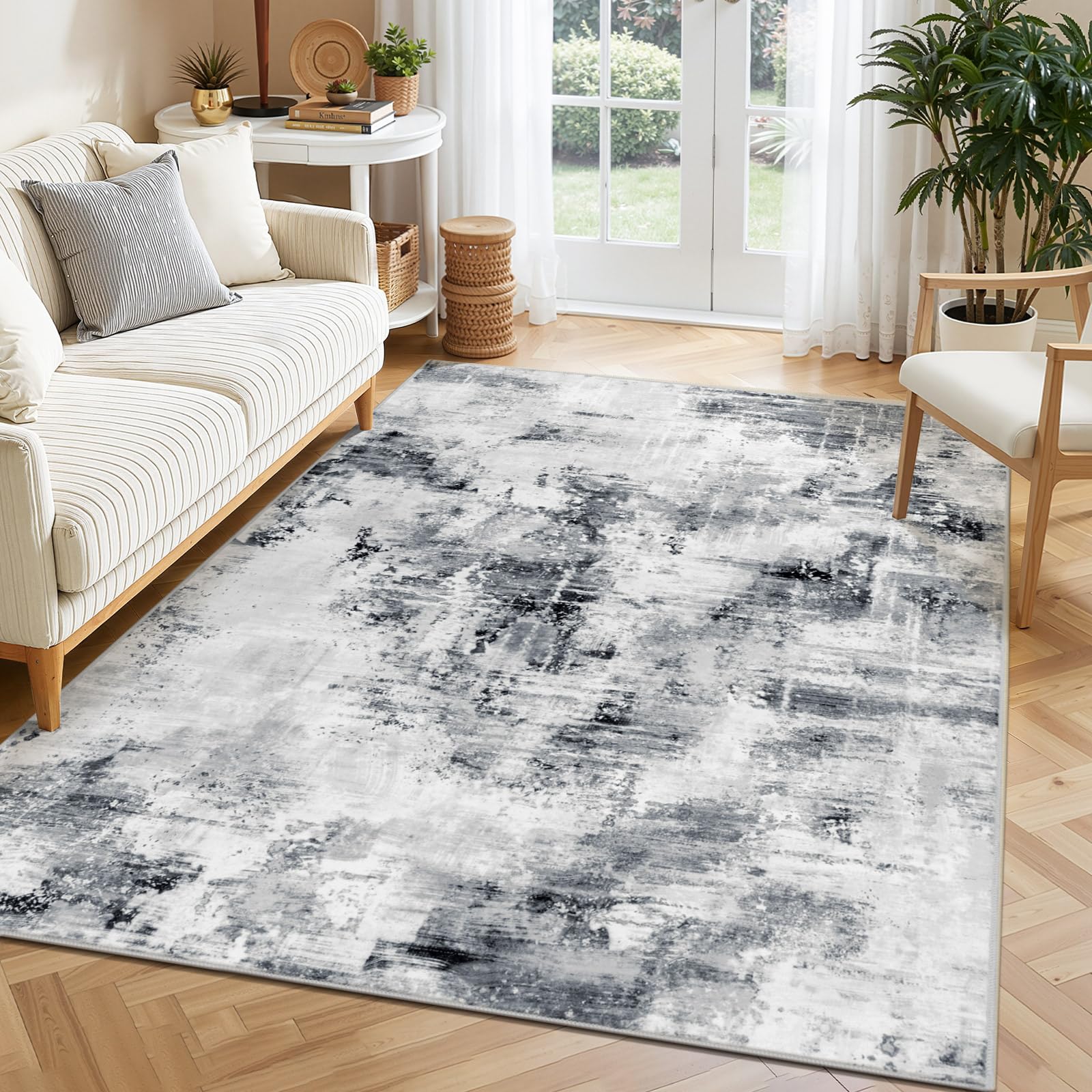 SHACOS Large Rugs for Living Room, Modern Abstract Rug Non Slip, Washable Bedroom Rug, Soft Short Pile Floor Carpet for Living Room Bedroom Dining Room, Grey, 200x280cm — image 1