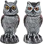 Hedoc 2 Pack Fake Owl Decoys to Scare Birds Away, Rotating Head Bird Deterrents, Nature Enemy Scarecrow Plastic Statues, Pest Repellent for Gardens and Patios