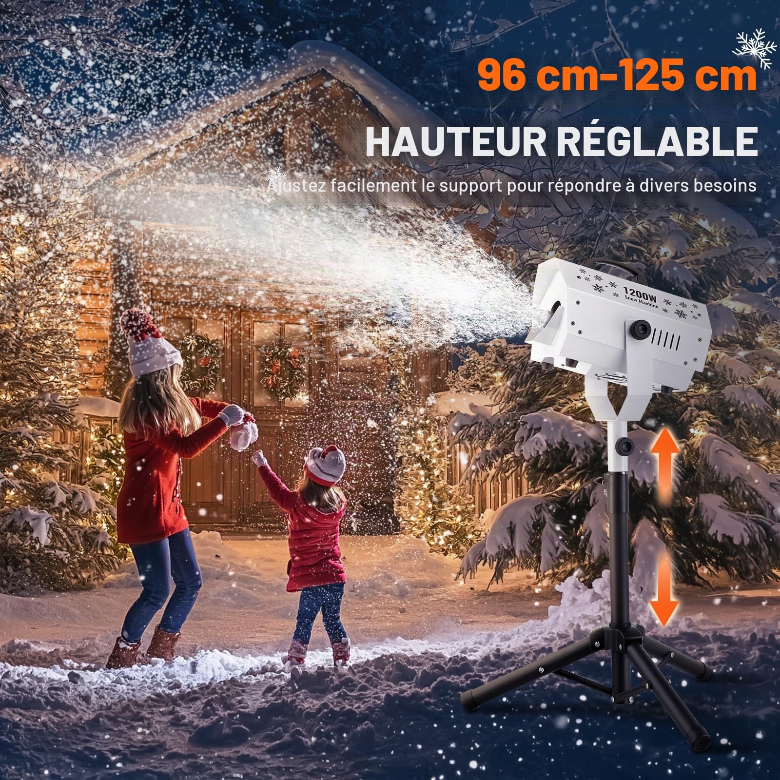 VEVOR Machine à Neige, 1200 W, Machine à Flocons de Neige Artificielle avec Support Réglable en Hauteur, Télécommande sans Fil, Haut Rendement, pour Fêtes de Noël, Effet de Scène de Mariage, Intérieur