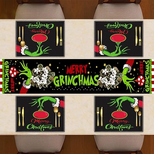 Miniatura 5 de Manteles individuales de lino con texto en inglés "Merry Christmas" para mesa de comedor, 16.5 x 12.5 pulgadas, juego de 4 manteles individuales de