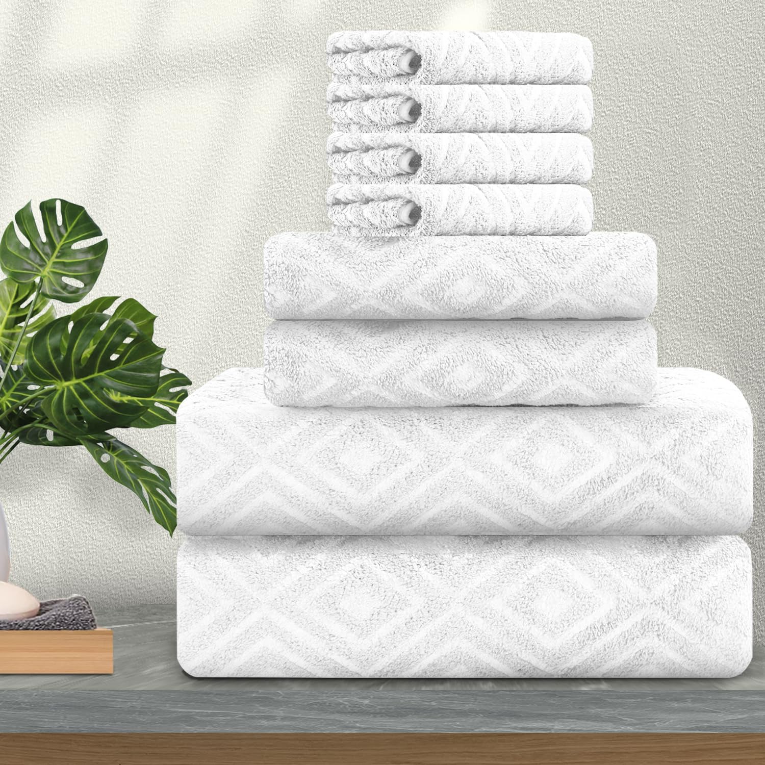Ferdilan 8 Pack Bath Towels Set White 2 Oversized Bath Towels 35x70 2 Hand Towels 4 Washcloths Ultra