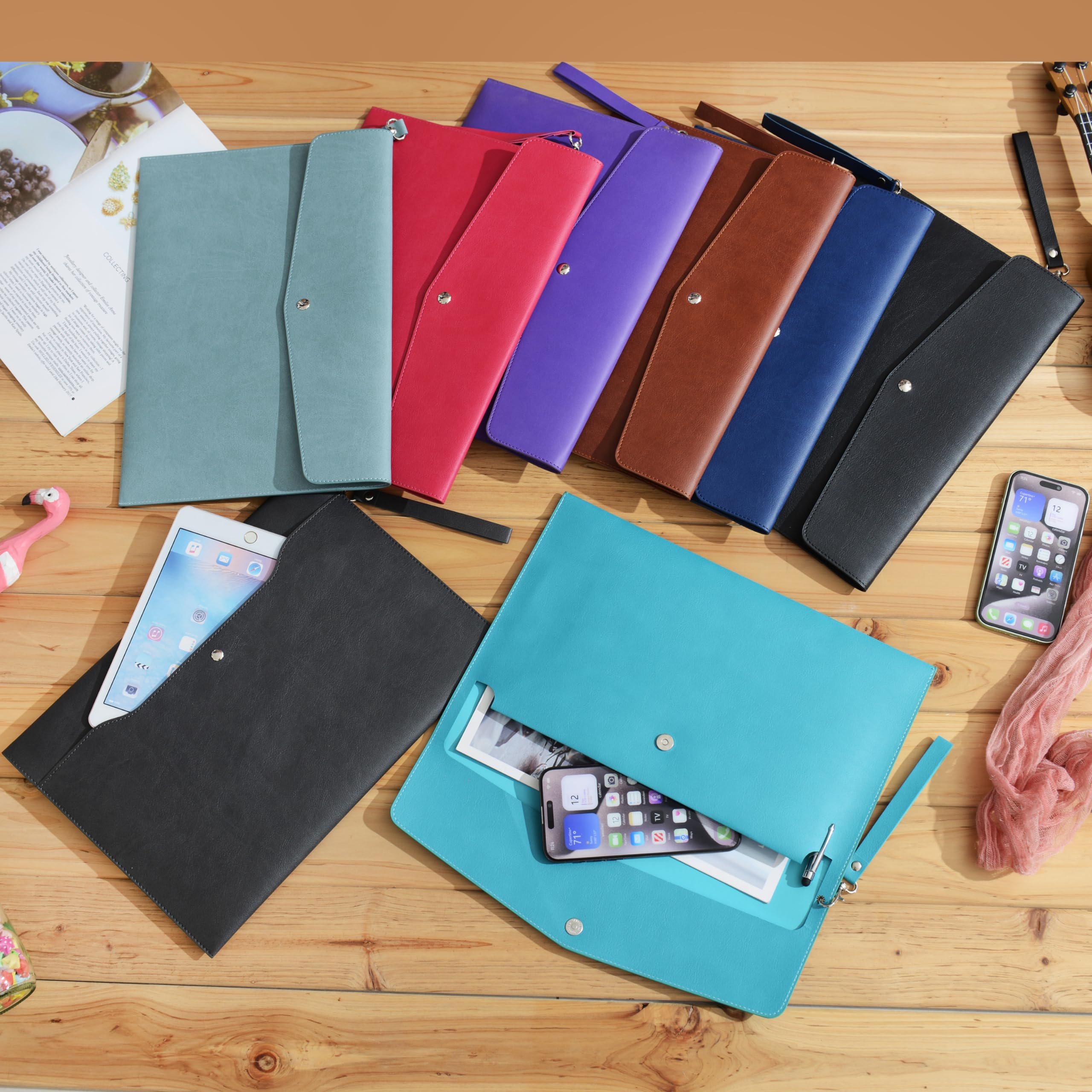 Wonderpool A4 Cartelle Portadocumenti Busta in PU Pelle Alta Capacità Multifunzione Portafoglio per Carta Lettera Cancelleria Organizer e Custodia per Tablet PC (Grigio scuro)