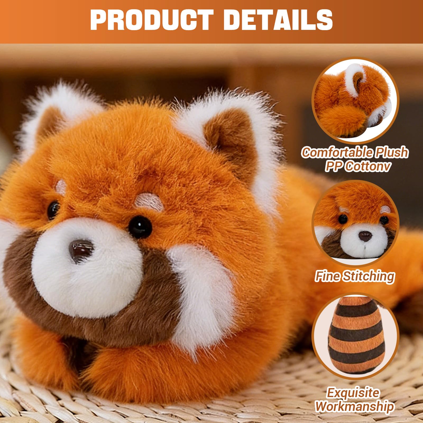 Roter Panda Plüschtier 22 cm – Weiches und Leicht Beruhigend Beschwertes Kuscheltier, Niedliches Stofftier als Geschenk für Kinder, Jungen und Mädchen - 4