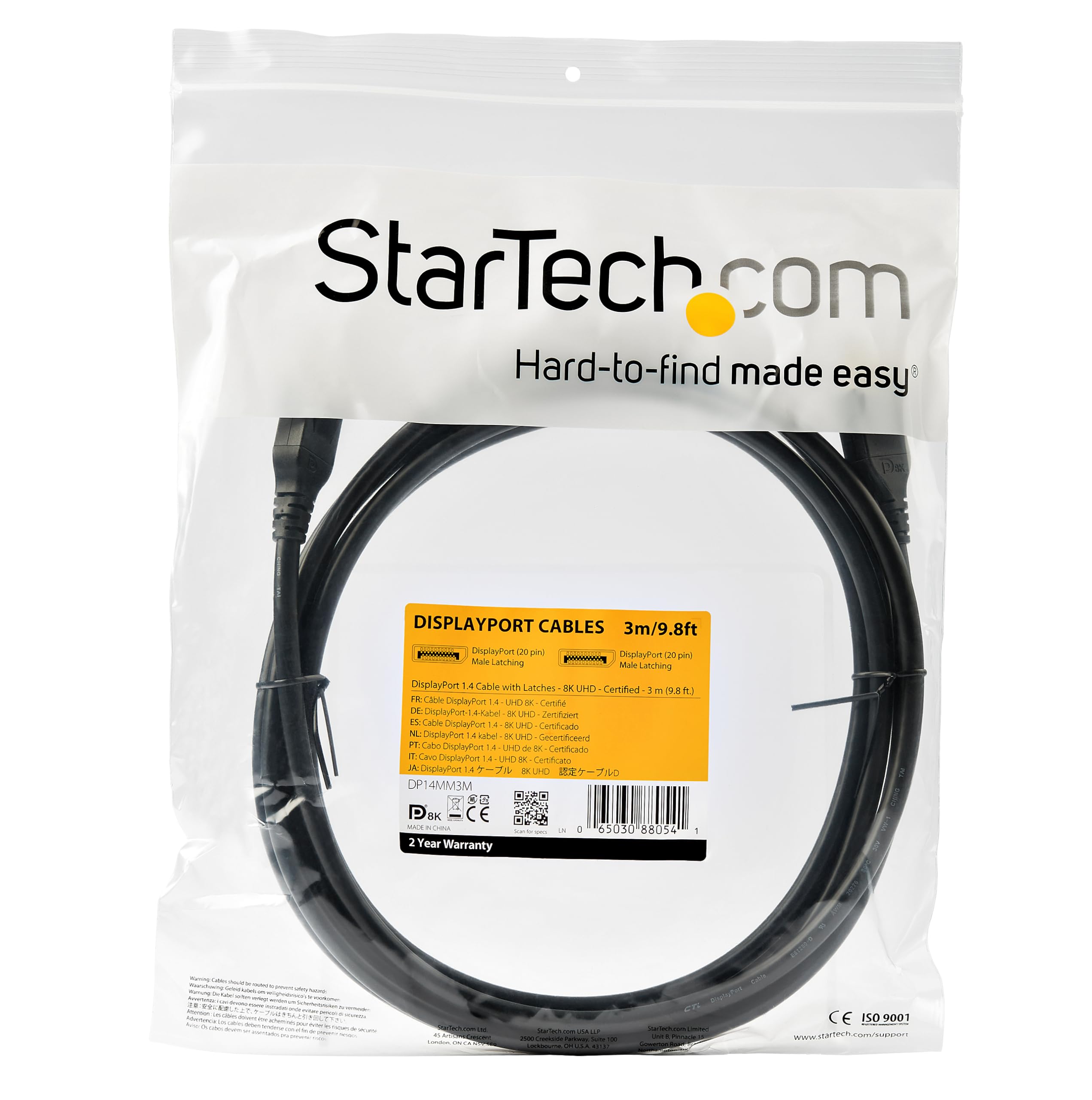 StarTech.com Kabel DisplayPort 1.4 3 m - Certyfikat VESA - 8K 60Hz - HBR3 - HDR - DP do DP - UltraHD 4K 120Hz (DP14MM3M)