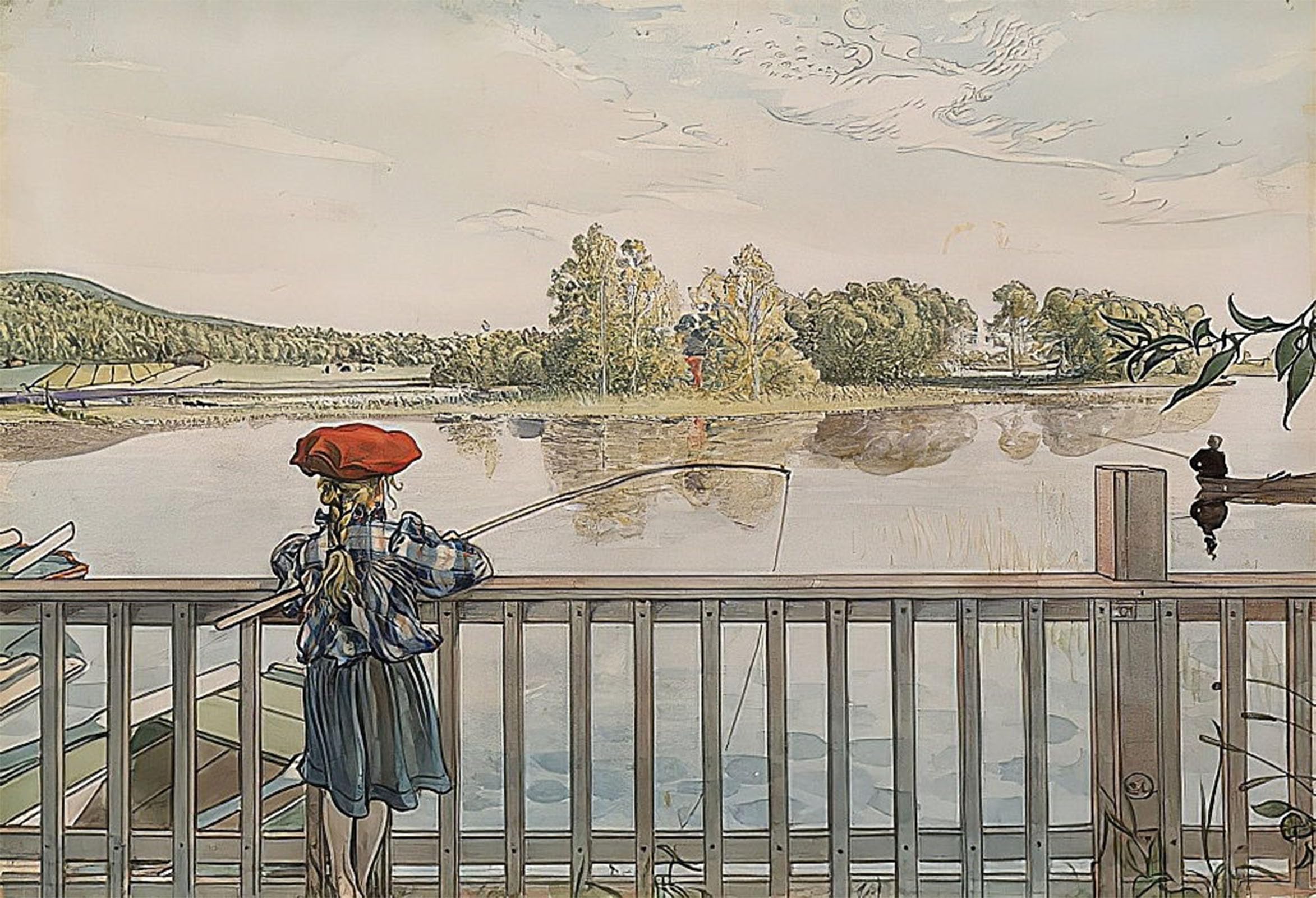 SERENDIPITP Vintage Picture Print on Canvas Wall Art Poster Lisbeth Angling by Carl Larsson Artwork Print Poster for Wall Decor 60x90cm
