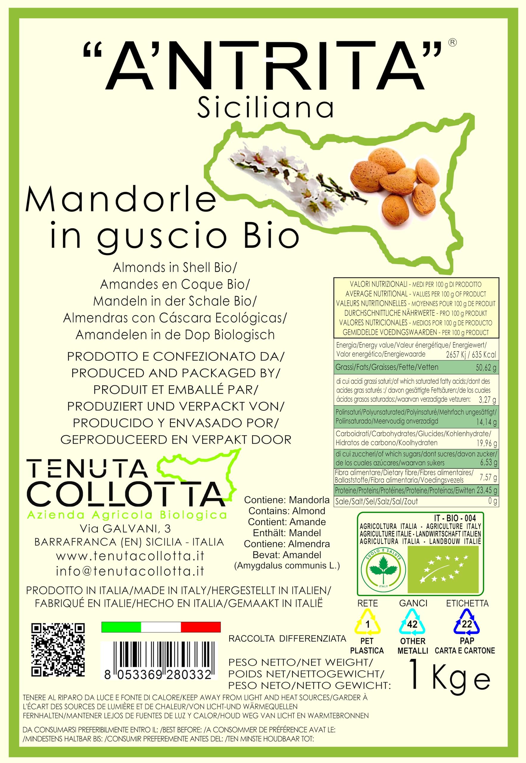 A'Ntrita® - Mandorle in Guscio Bio 1 Kg - 100% Italiano - Prodotto in Sicilia
