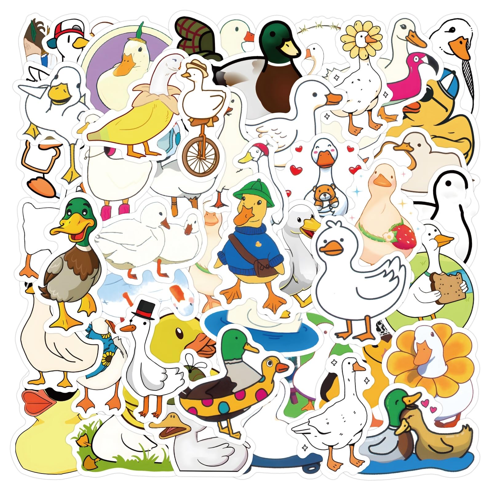 Kechup Cute Duck Stickers for Kids Funny Duck Sticker Pack 60PCS Kawaii Cartoon Animals Stickers Lovely Waterproof Vinyl Sticker for Water Bottles