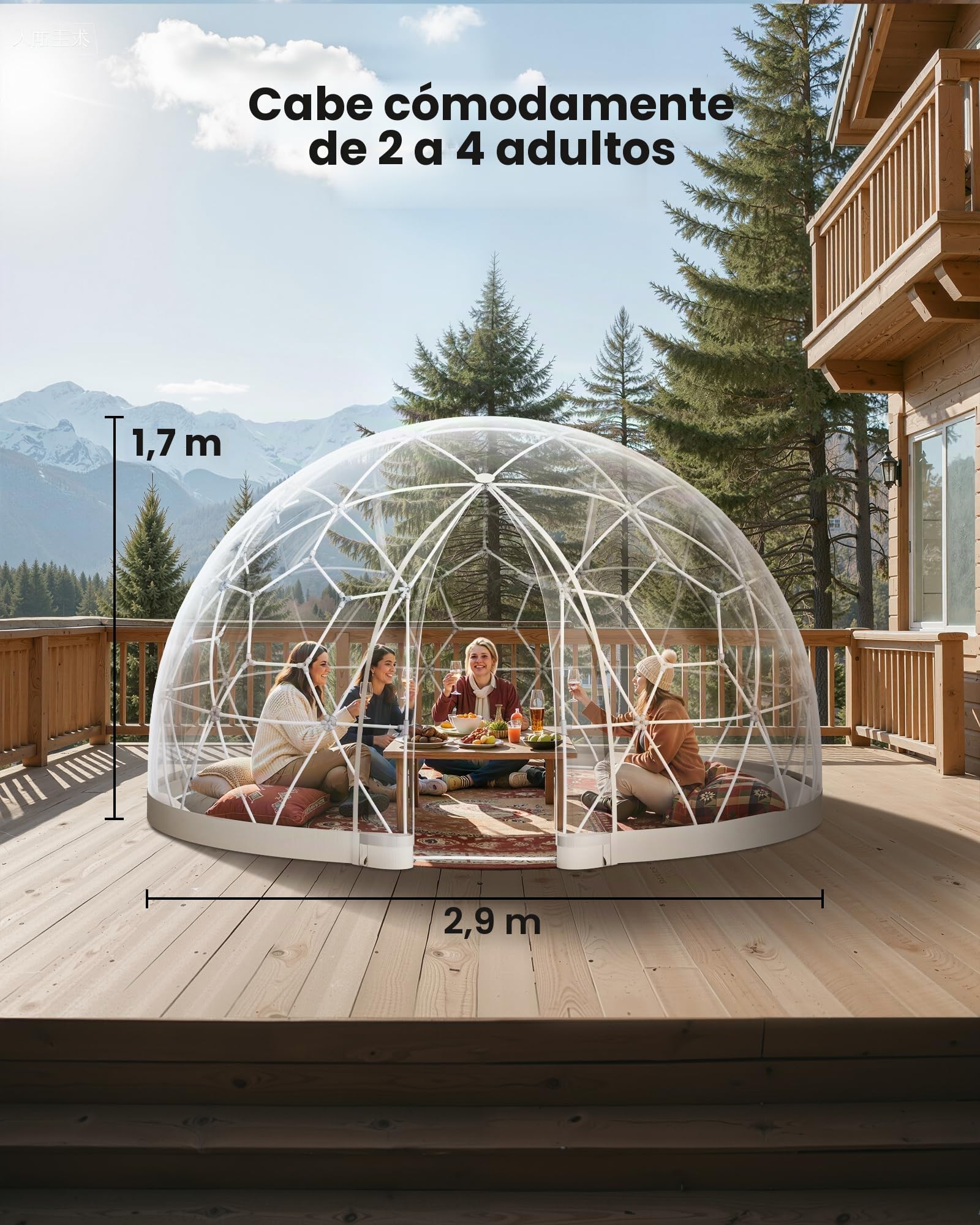 VEVOR Tienda de Campaña con Cúpula de Burbujas, 290 x 175 cm Tienda de Campaña Transparente de PVC para 2-4 Personas con Ventana para Exterior, Camping, Patio, Jardín, Fiesta, Cumpleaños, Boda