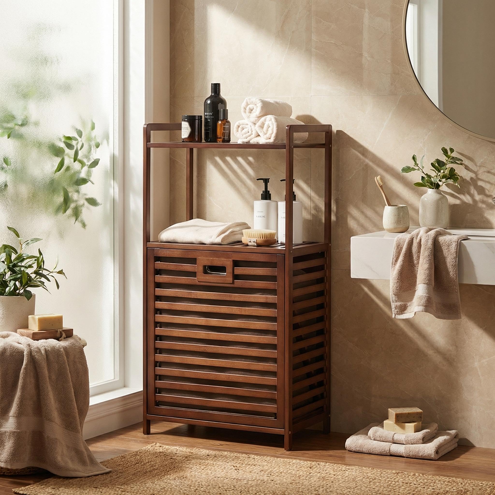 Amazon.com: Baveke Tilt Out Laundry Hamper with 2 Tier - Bamboo