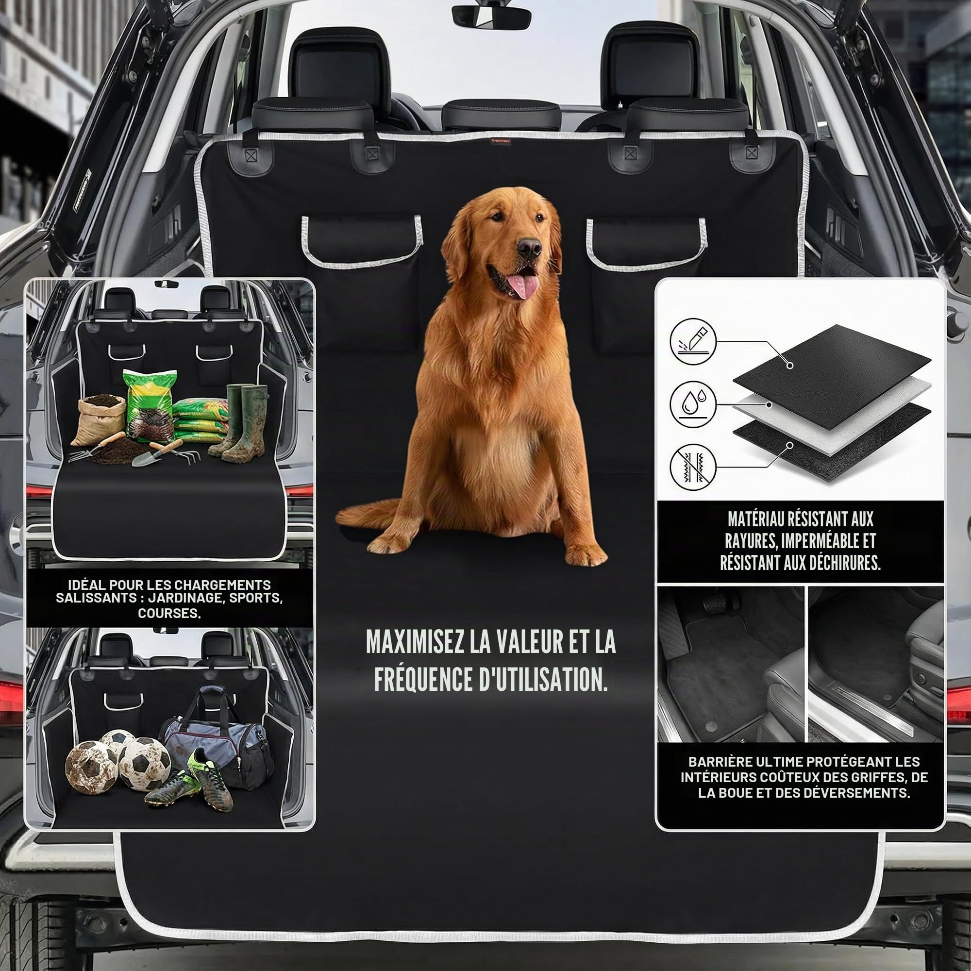 Protection de Coffre pour Chien,Protection de Coffre Lavable avec Protection latérale, 2 Grandes Poches SUV Cargo Liners,Imperméable & Antidérapant105 x 185 cm