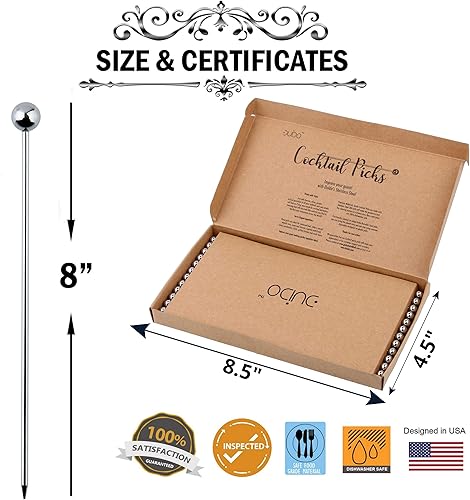 Miniatura 5 de Palos de cóctel de acero inoxidable de alta calidad, paquete de 24  4 pulgadas, brochetas de cóctel para bebidas