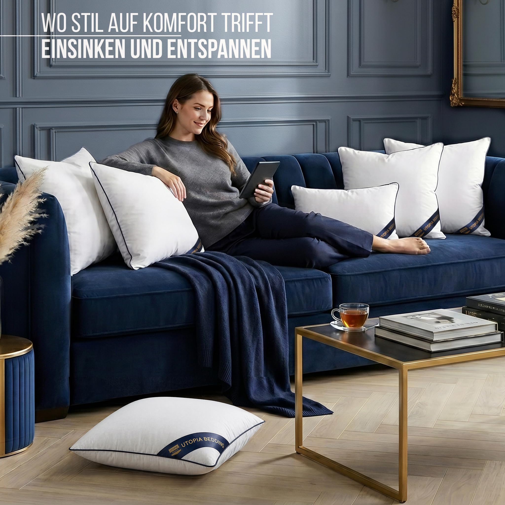 Utopia Bedding 2er Set Kissen 80x80 cm, Kissenfüllung für Bett und als Dekokissen, Sofakissen, Zierkissen für Couch (Weiß)