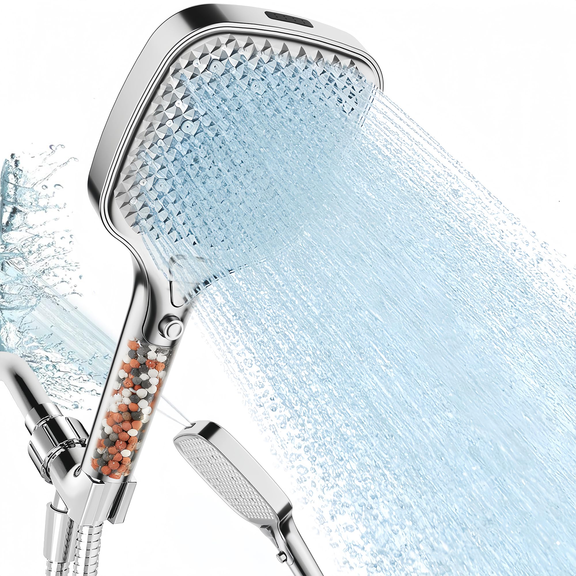 Photo 1 of 5.9 Inch Square Large Face,High Pressure detachable Big Shower Head handheld with filters for hard water, 4 Spray Modes, Powerful Spray for Cleaning bathroom,Includes 59 Inch Hose and Bracket (chrome)