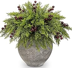 40 Pcs Artificial Pine Branches with Berry Stems - 11 Inch Real Touch Norfolk Stem Faux Christmas Foliage Greenery Twigs Evergreen Sprigs for Vase DIY Crafts Garland Wreath Xmas Home Decor (Red)