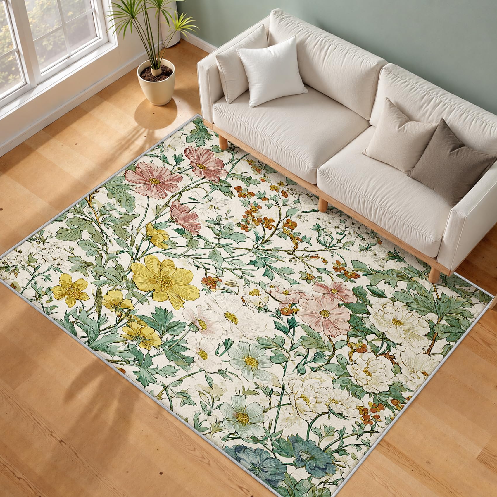 Générique Tapis Salon Floral Vintage 140x200 Grand Tapis Fleurie Botanique