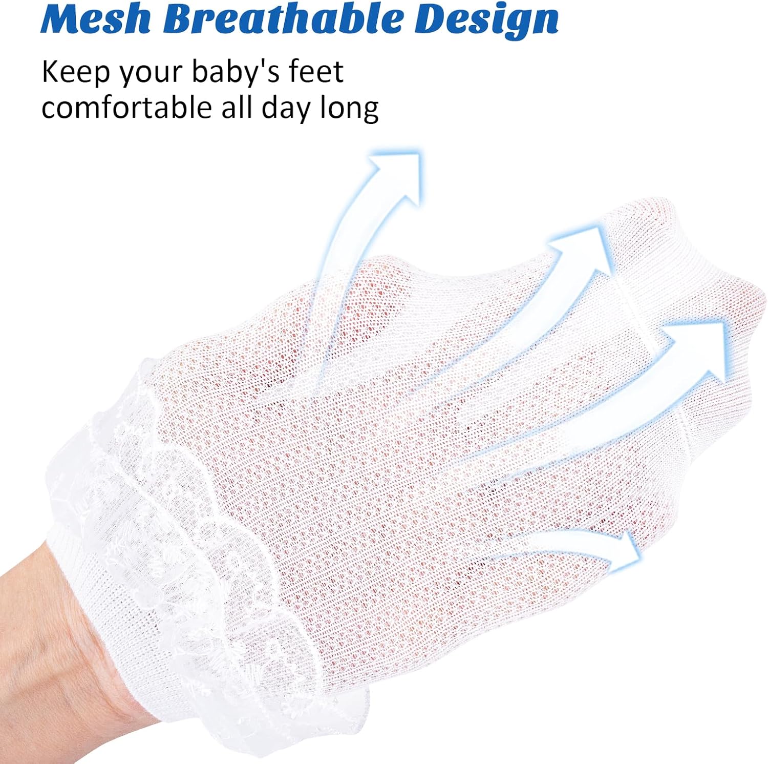 Meeshine Toddler Baby Girls Ruffle Lace Socks Princess Eyelet Frilly Mesh Dress Cotton Ankle Socks for 1-9T Kids 5 Pairs - Image 4