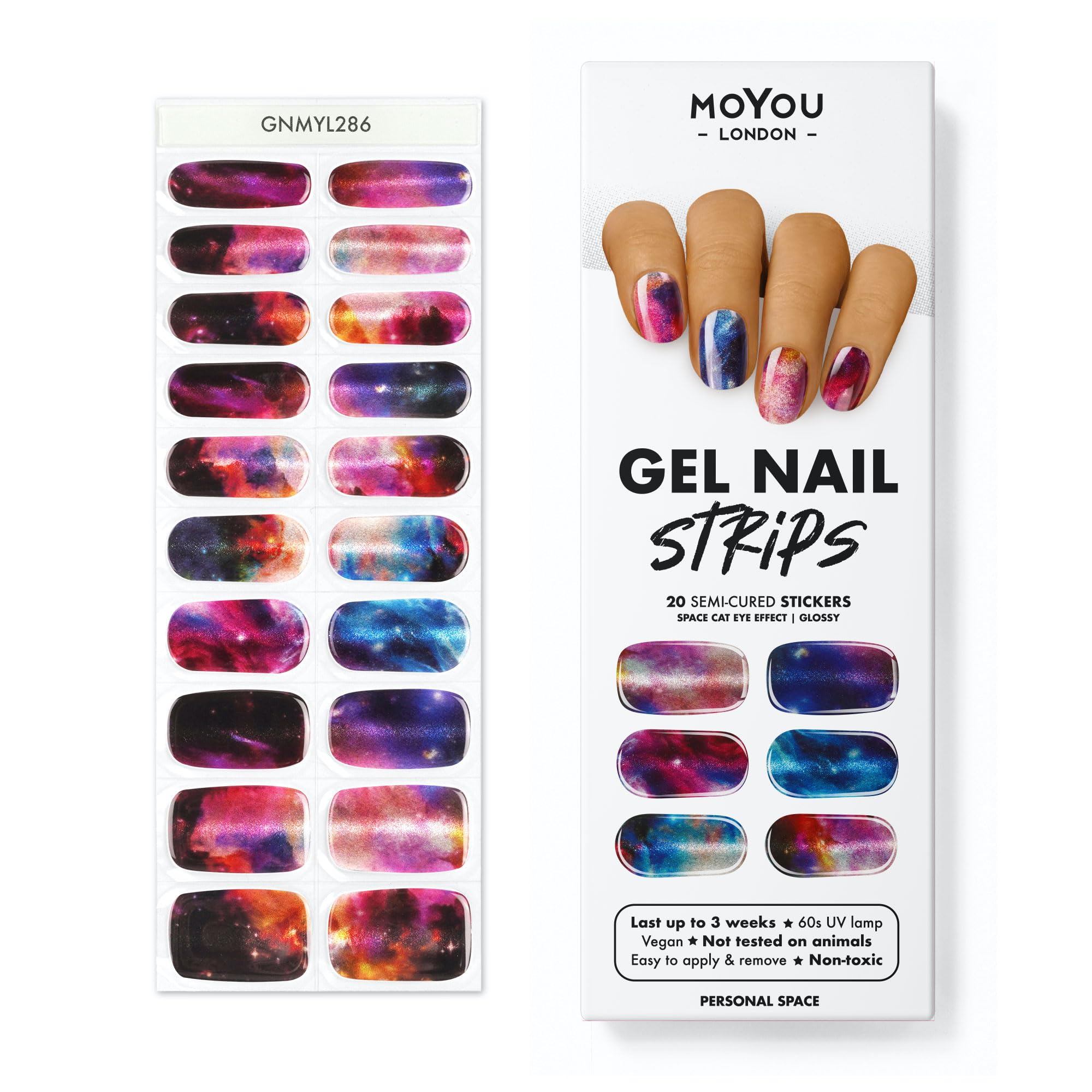 MOYOU LONDON Semi Cured Gel Nail Strips - 20 Pcs. Nail Wraps for Salon-Quality Manicure - Works with Any UV Nail Lamp - Easy to Apply, Trim, & Remove Gel Nail Stickers