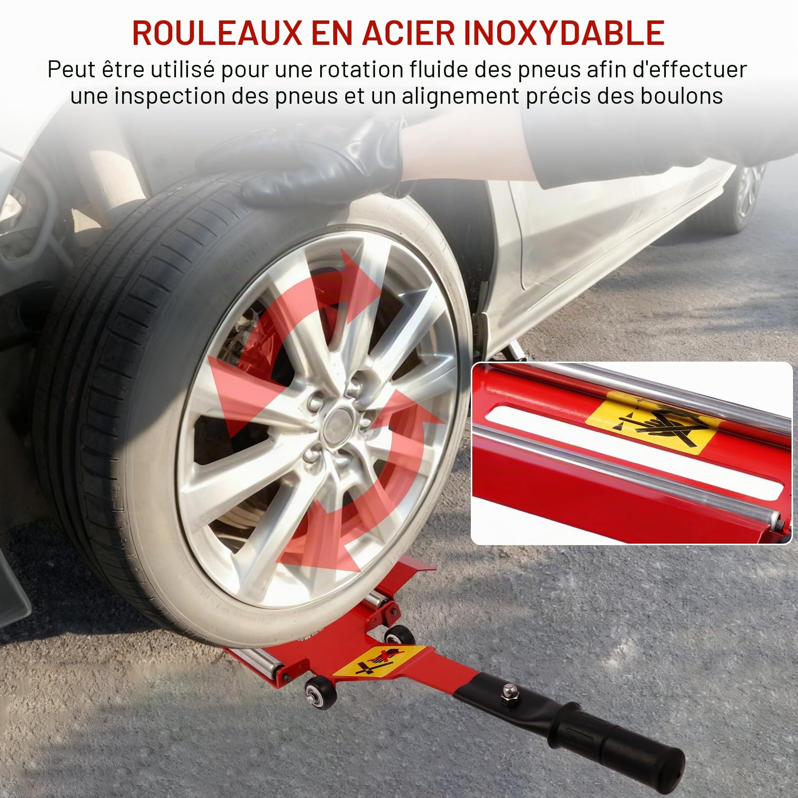 Wayona Cric de pneu portable avec plaque roulante, outil de levage de pneu avec poignée amovible pour voitures, SUV et camions tout-terrain, outil de cric de levage de pneu sans effort pour le retrait