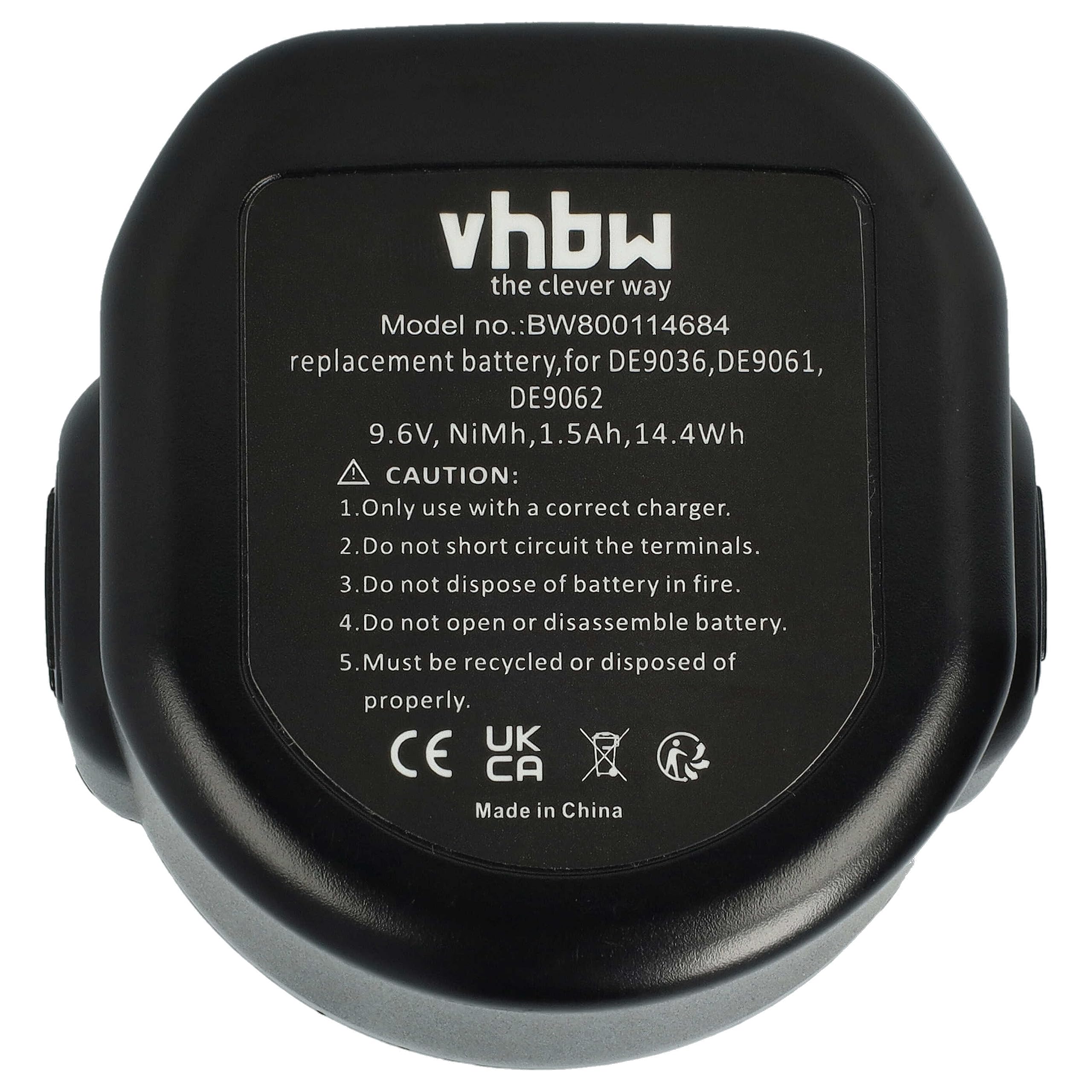 vhbw 3x NiMH akumulator 1500 mAh (9,6 V) do elektronarzędzi narzędzia Powertools Tools takie jak Dewalt DE9061, DE9062, DW9061, DW9062