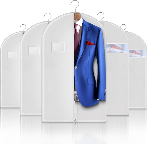 Miniatura 20 de Paquete de 5 bolsas de traje de 40 pulgadas para viajes y almacenamiento, bolsas de ropa para colgar ropa con cremallera y ventana transparente