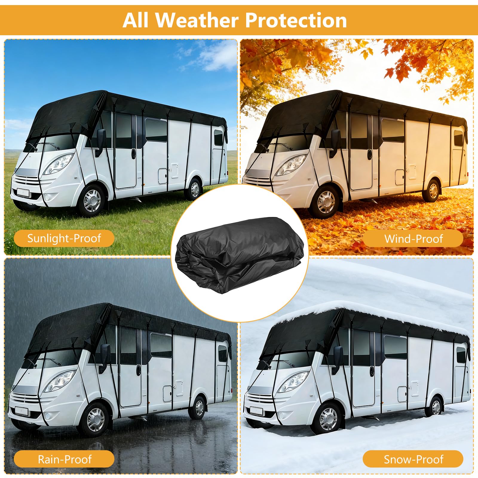 Wohnwagen Abdeckung, 210d Oxford Gewebe Wohnwagenplane, wasserdichte, Wind- und SchneegeschüTzte Wohnwagen SchutzhüLle, Uv Protector Abdeckplane mit Festband für Verschiedener Wohnmobile (8.5x3m)