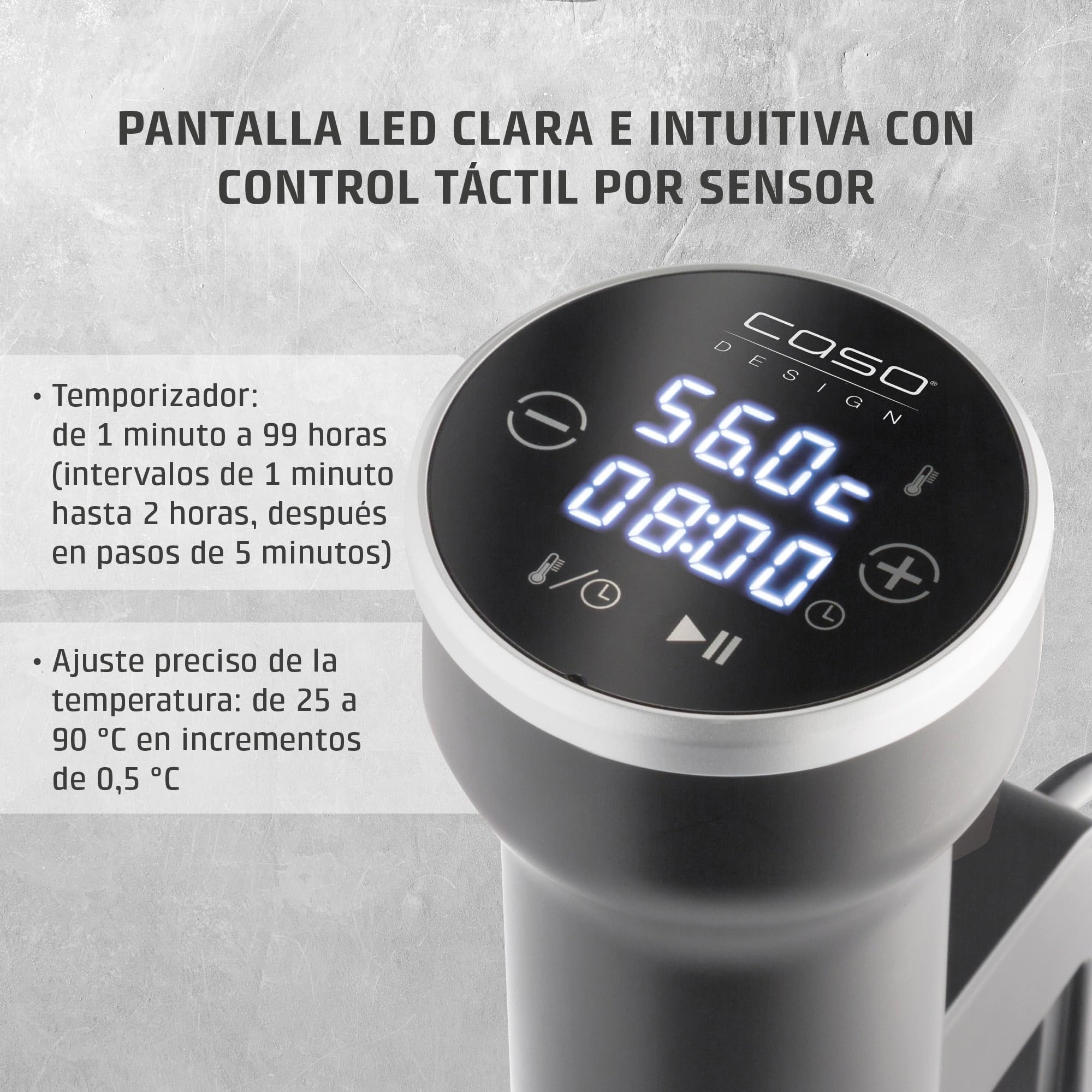 CASO SV 400 - Sous Vide roner cocina baja temperatura profesional 1000W, Stick Sous Vide para recipientes de hasta 20 l de volumen, cocina Sous Vide, 25-90 °C en incrementos de 0,5 °C, IPX7