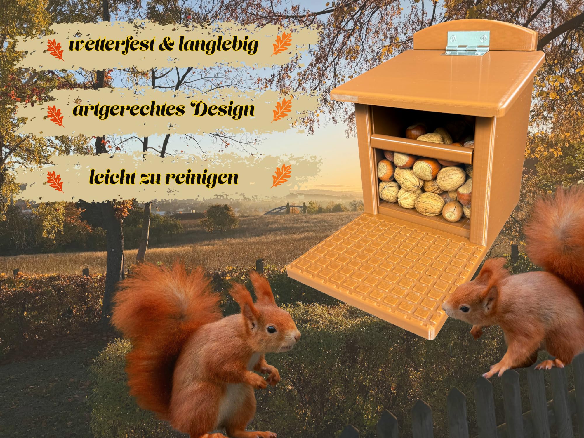 Eichhörnchen-Futterhaus – absolut witterungsbeständig, tierfreundlich, sehr langlebig und robust (komplett Braun)