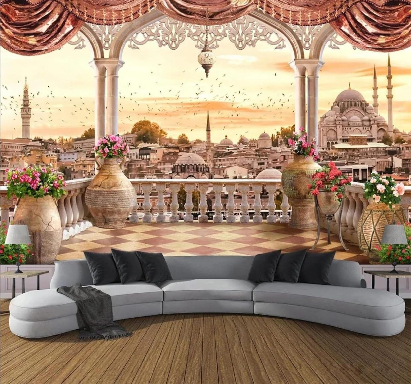 XLMING Retro Urban Architecture Castle Balcony Scenery 3D Wallpaper Premium Textured Silk Study Dining Living Room Bedroom Sofa TV Wall Easy Install-250cm×170cm