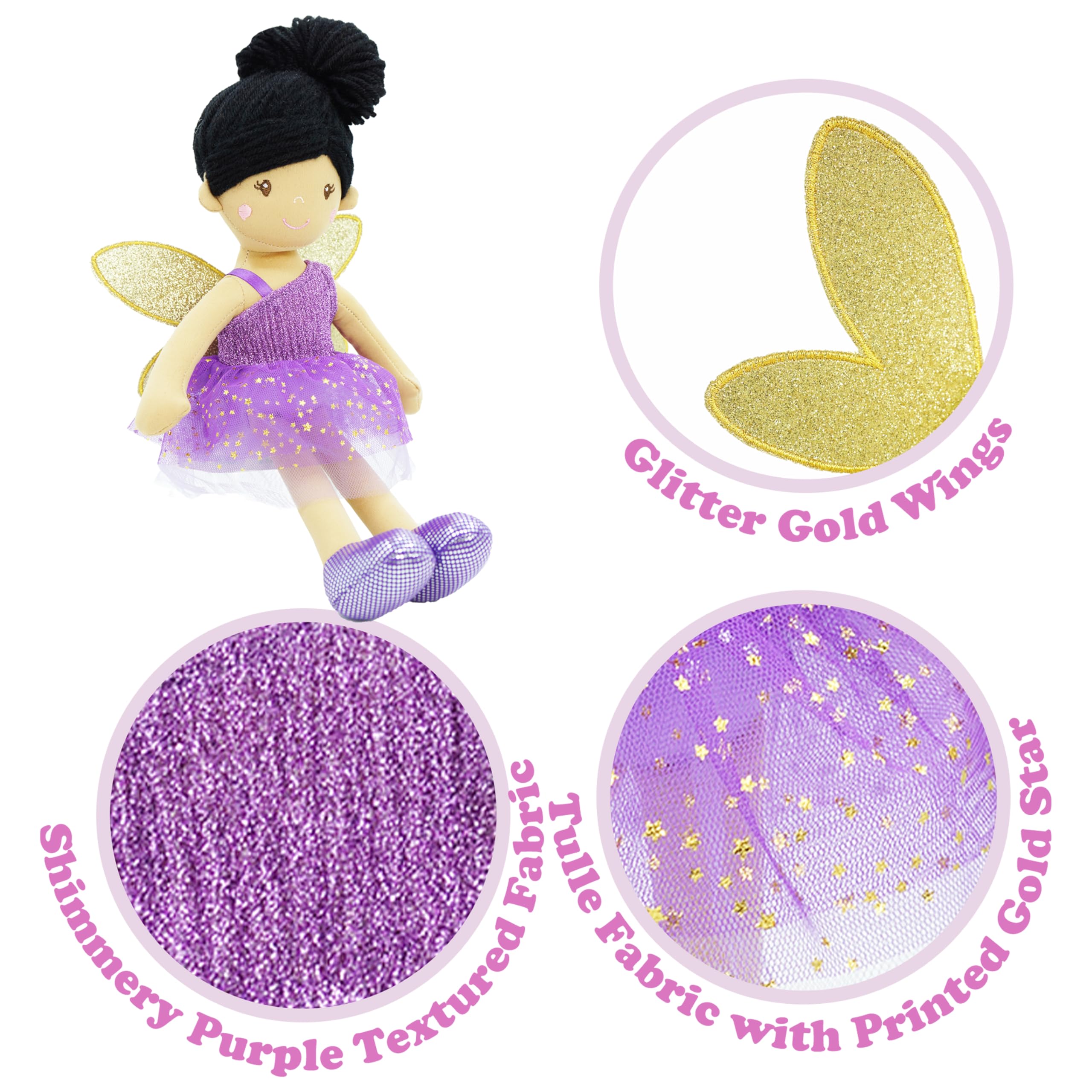 Lullaberry 30cm Enchanted Fairy Doll Violet - Plush Stuffed Soft Doll Girl Gift - Purple Outfit and Gold Wings - Image 2