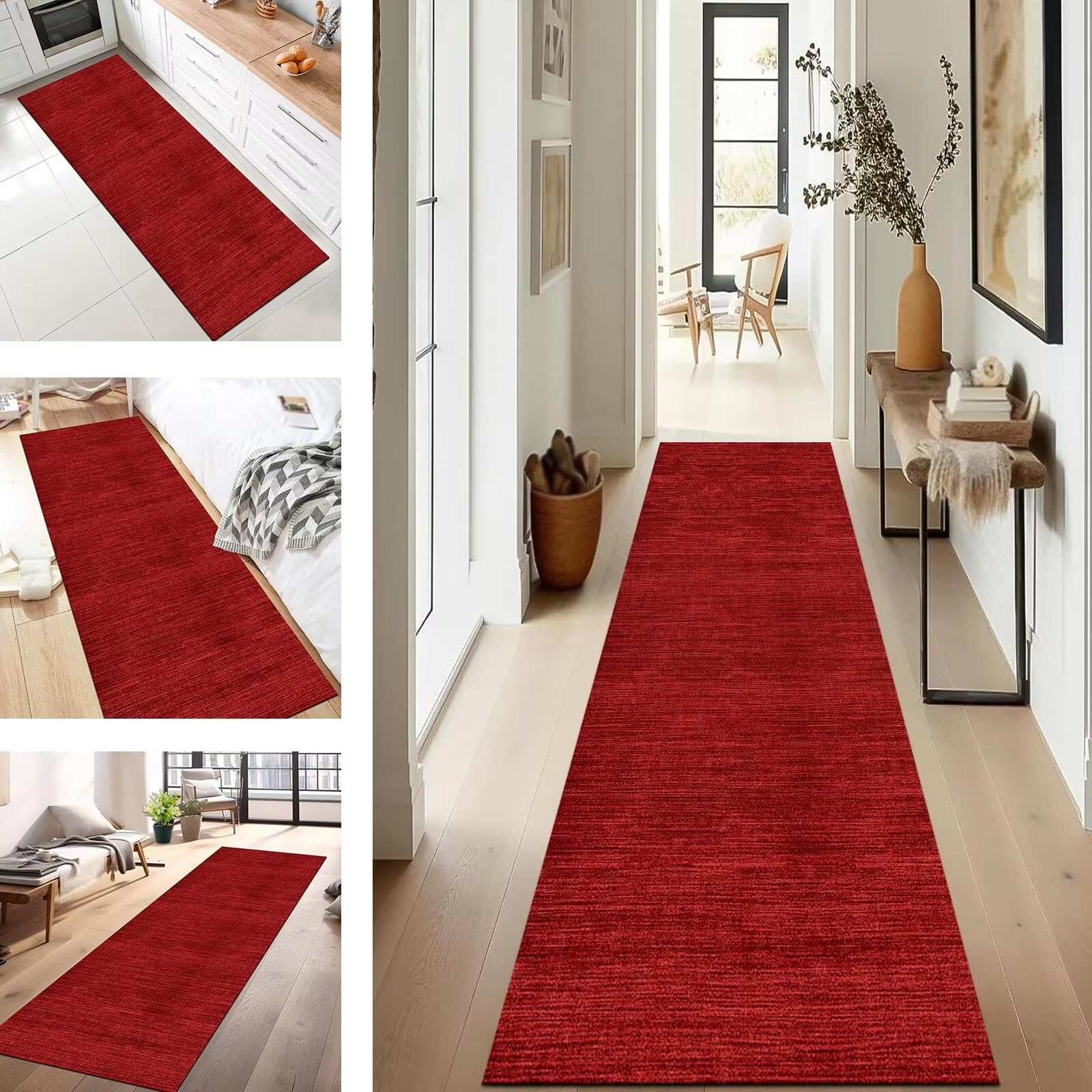 Carpet Runner Rug for Kitchen Hallway Non Slip Red 40X120CM Abstract Washable Home Decor Runners for Kitchen Corridor Living Room Door Mat with Rubber Backing for Dining Room Bedroom Living Room
