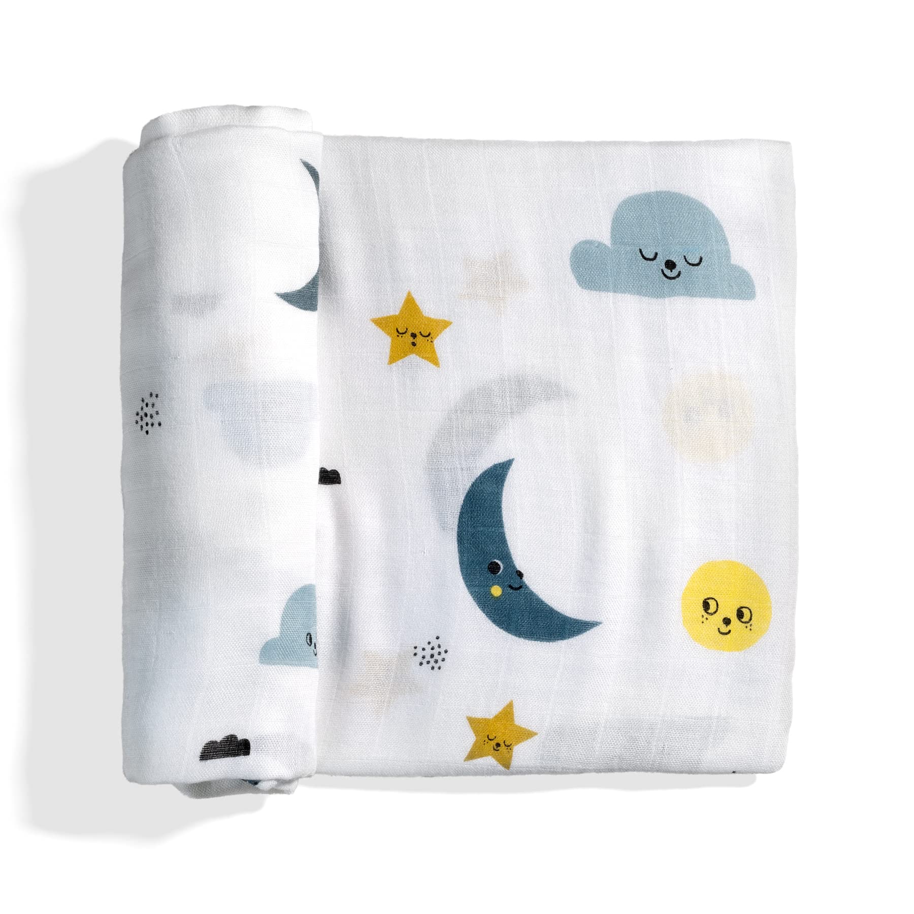 Rookie Humans Super Soft Viscose from Bamboo Muslin Swaddle Blankets for Baby Girls and Boys – Silky Soft - 47 x 47 inches Swaddling Blankets - Newborn Baby Essentials, Moon &amp; Stars