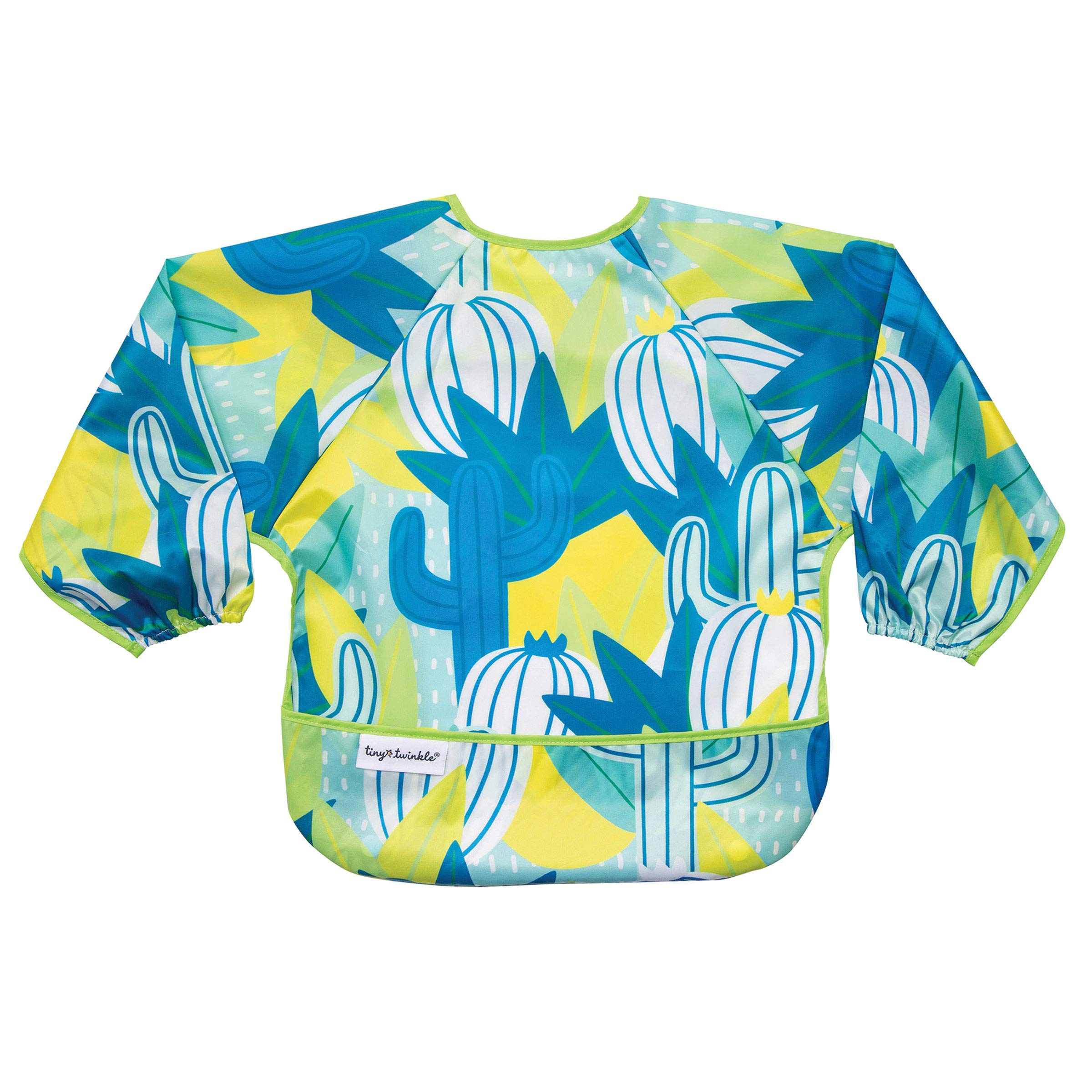 Tiny Twinkle Mess Proof Baby Bib, Cute Full Sleeve Bib Outfit, Waterproof Bibs for Toddlers, Machine Washable, Tug Proof Closure, Baby Smock for Eating, Long Sleeved (Saguaro, Large 2-4 Years)