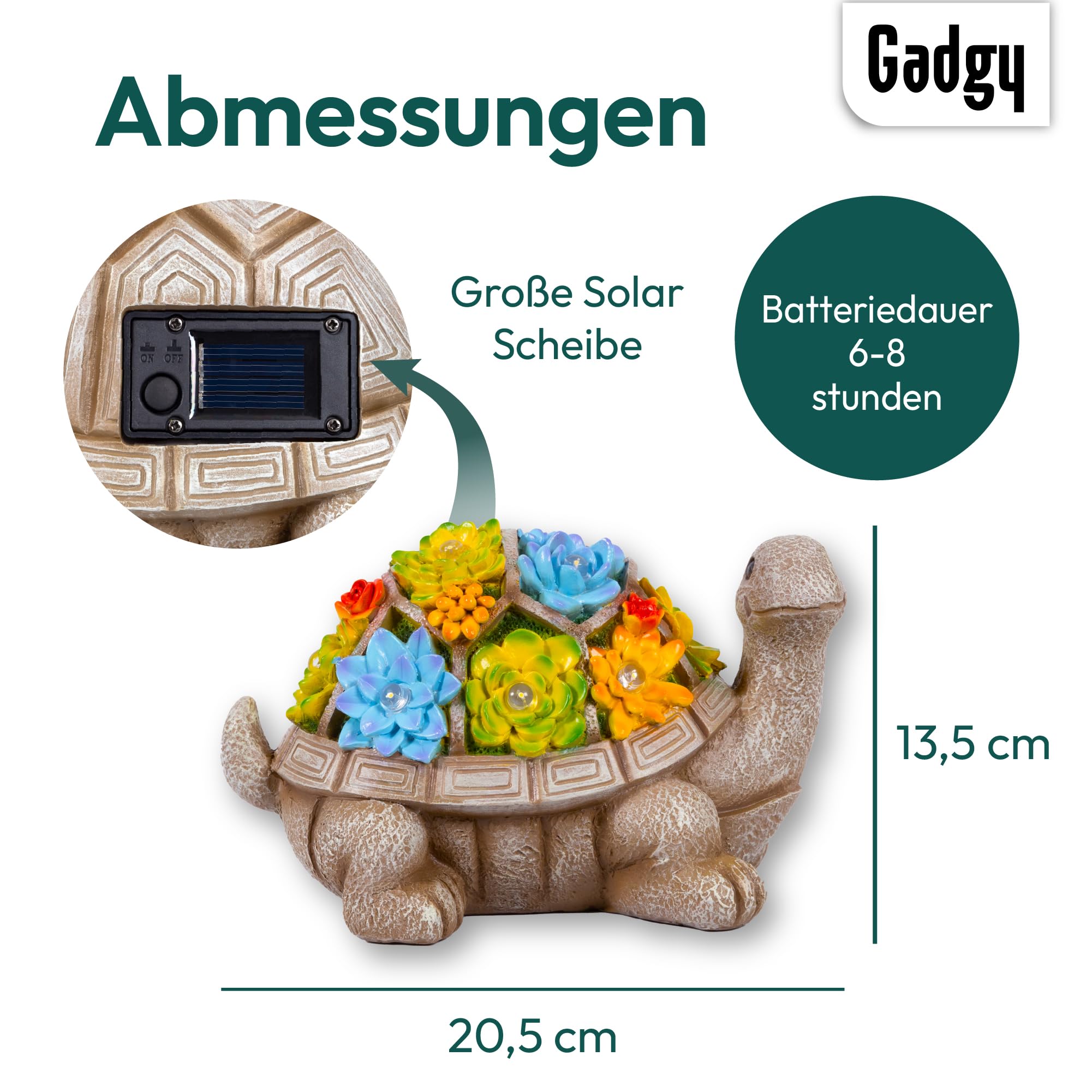 Gadgy Solar Gartenfiguren Schildkröte - Solarlampen für außen - Solarleuchte Figuren Deko mit Sukkulenten - Gartendeko für draußen - Balkon Deko Tierfigur - Gartenfigur Ornament Solarlaterne