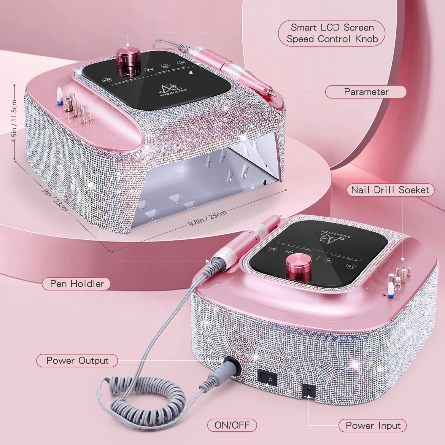 2-en-1 Torno para Uñas y Lámpara Ultravioleta de Uñas, Profesional Recargable 45000 RPM Torno para Uñas, Lámpara de Curado de Secado Rápido de Uñas, Diseñado para el Salón, Casa