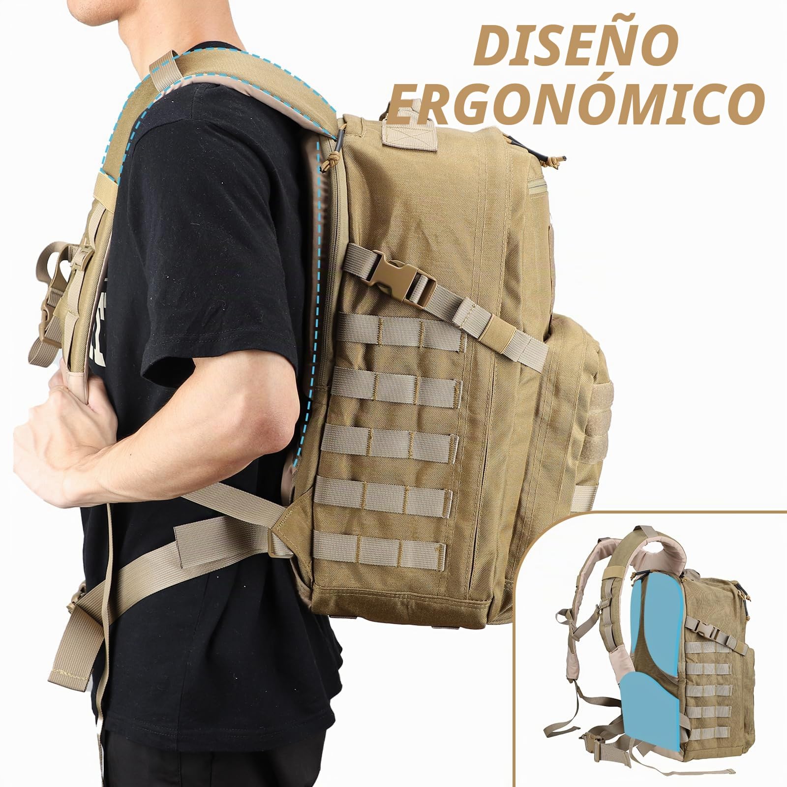 MGFLASHFORCE Molle Mochila Tactica Militar Policial Militares Hombre 30L, Compartimento De Computadora Portátil De 15.6"