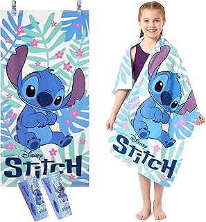 Disney Stitch Beach Towel for Kids Cotton Bath Towels with 2 Clothes Pins Travel Swimming Quick Dry Towel Beach Vacation Essentials