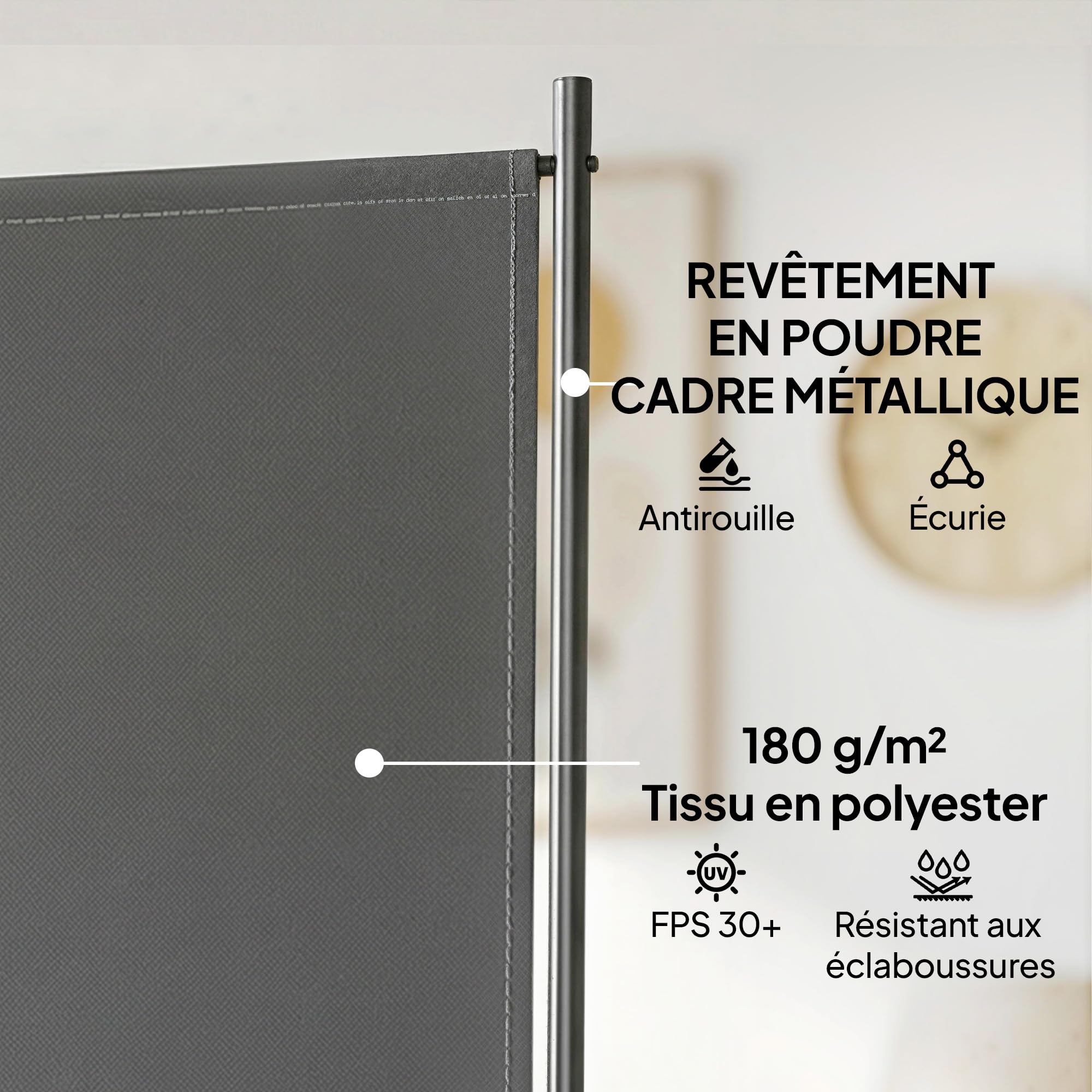 Outsunny Paravent de Jardin 3 Volets Brise-Vue 260x180cm Gris Foncé | Extérieur, Séparateur de Pièce Occultant, Pieds en Métal Stable, Cloison Amovible, Protection UV, pour Balcon Terrasse