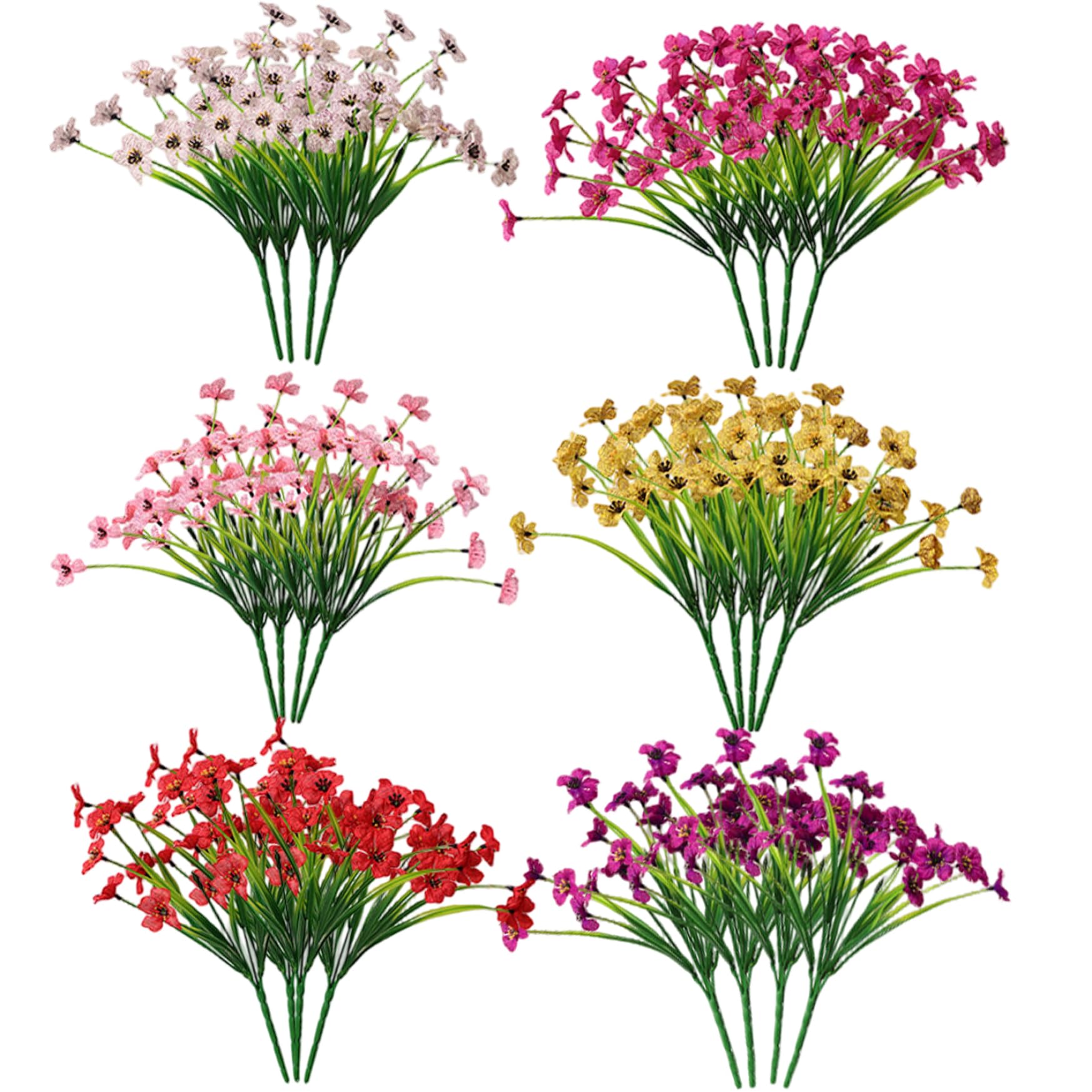 Fleurs artificielles d'extérieur en soie x24 tiges avec feuillage pour jardin et balcon