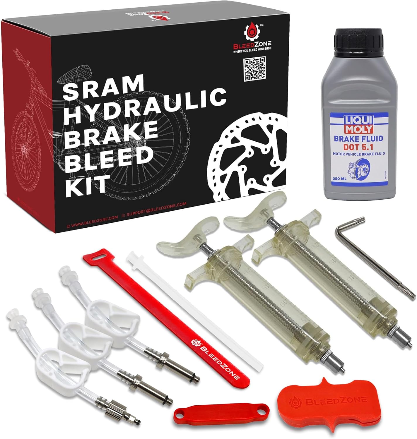 DOT 5.1 SRAM Avid Formula Hayes Bike Hydraulic Brake Bleed Kit – 250ml Mineral Oil Brake Fluid, SRAM Bleeding Edge Tool, Bike Disc Hydraulic Brake Bleeder, Hydraulic DOT Brake Bleed Kit Compatible
