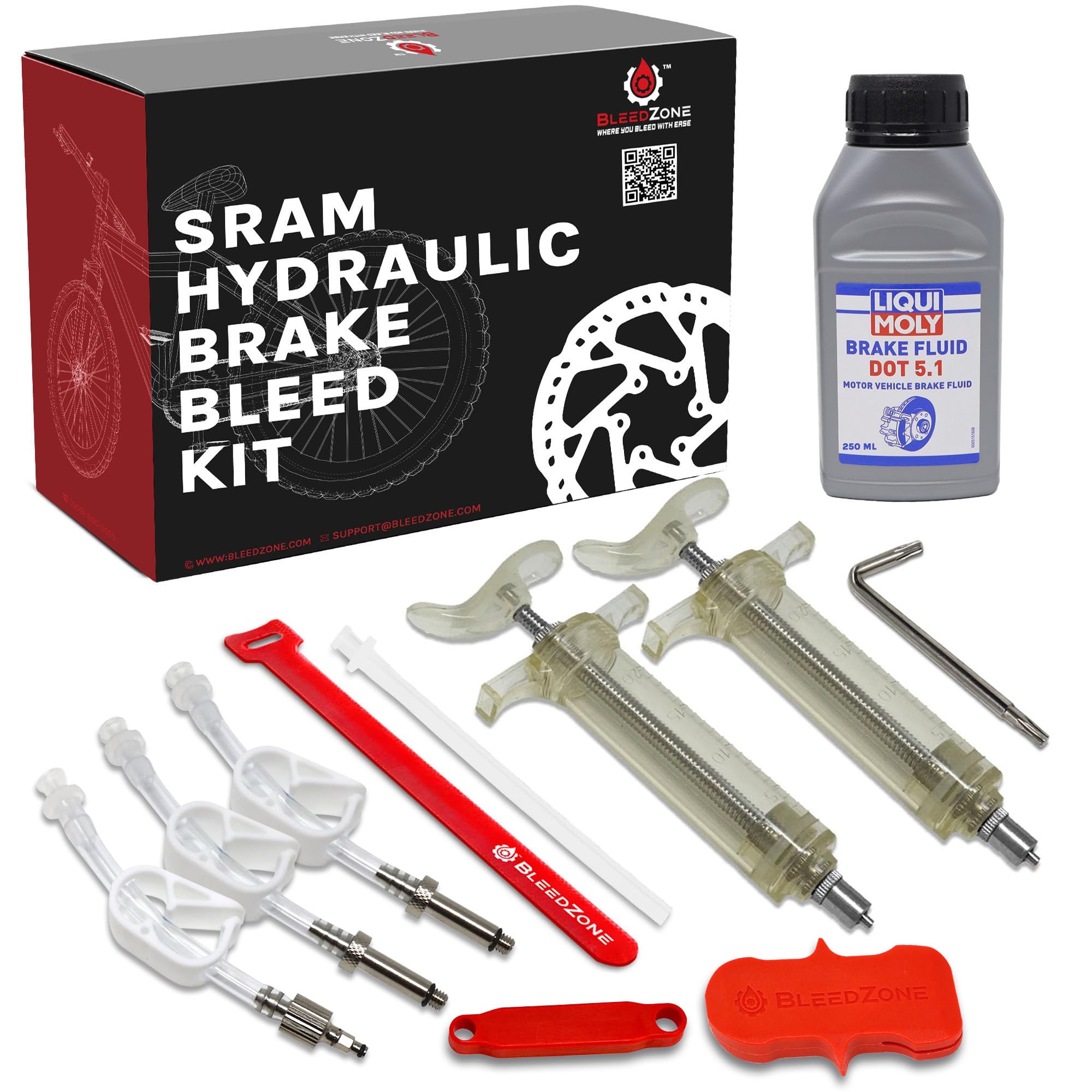 DOT 5.1 SRAM Avid Formula Hayes Bike Hydraulic Brake Bleed Kit – 250ml Mineral Oil Brake Fluid, SRAM Bleeding Edge Tool, Bike Disc Hydraulic Brake