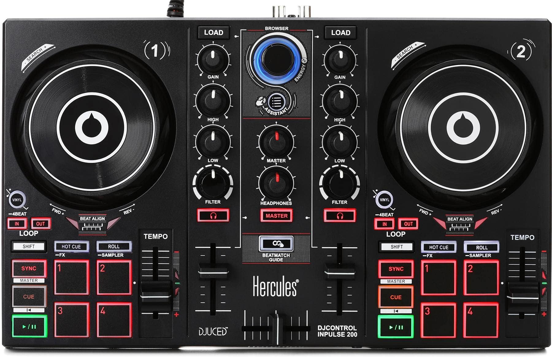 Hercules DJControl Inpulse 200 | Portable USB DJ Controller with Beatmatch Guide, Academy and full software DJUCED included