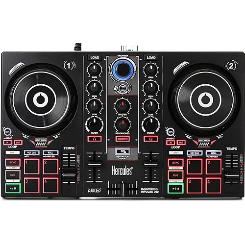 Hercules DJControl Inpulse 200 – DJ controller with USB, ideal for beginners learning to mix - 2 tracks with 8 pads and sound card - Software and tutorials included