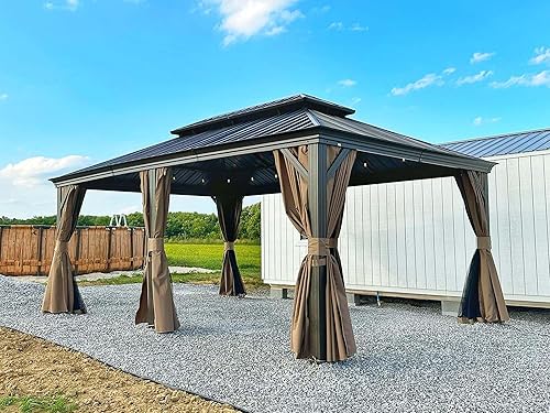 Miniatura 8 de Domi Outdoor Living - Gazebo de aluminio para exteriores de 12 x 16 pies con toldo doble de acero galvanizado para patios, terraza, patio, cortinas
