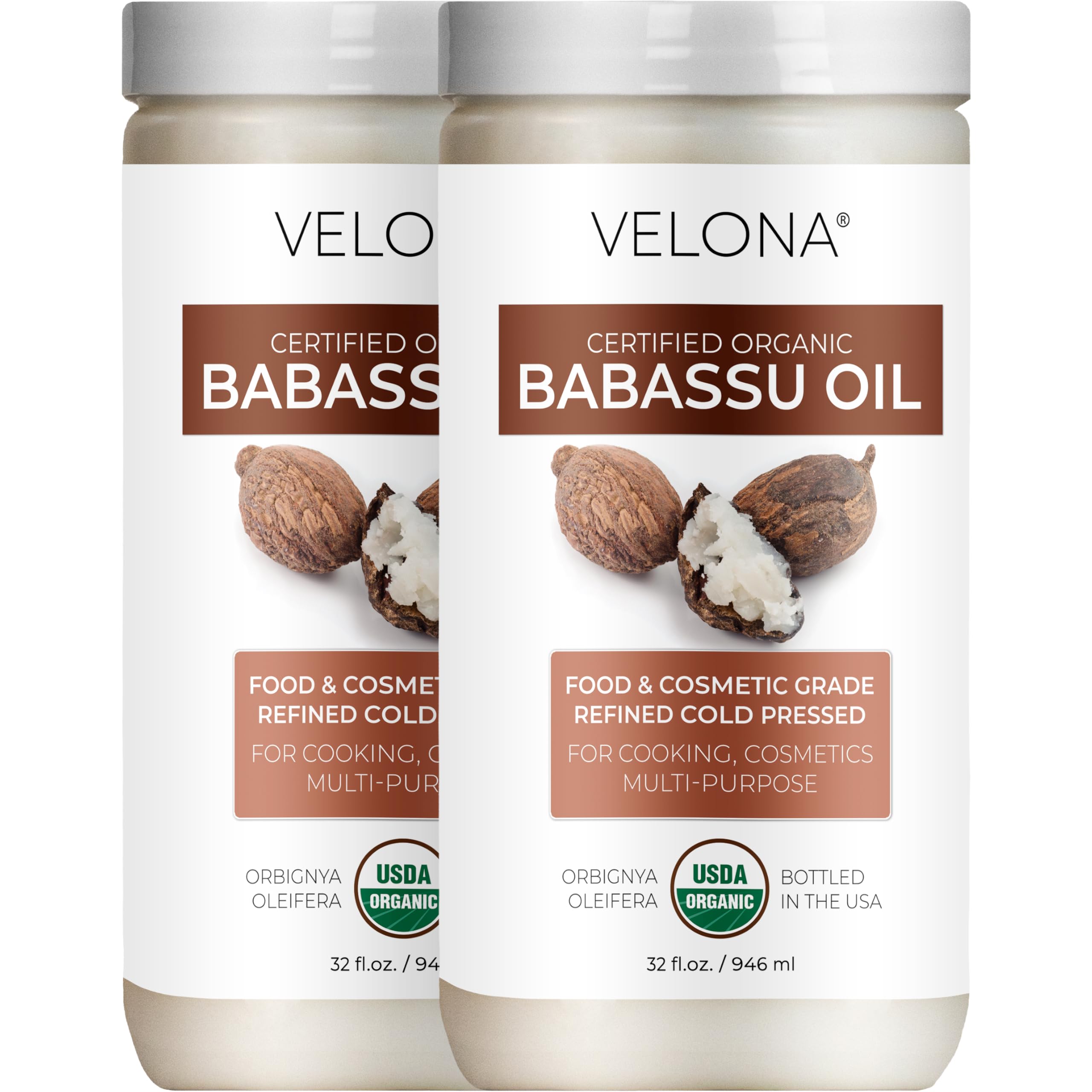 velona Babassu Oil USDA Certified Organic - 64 Fl Oz | 100% Pure and Natural Carrier Oil | Refined, Cold Pressed | Face, Hair, Body & Skin Care and Cooking | Use Today - Enjoy Results