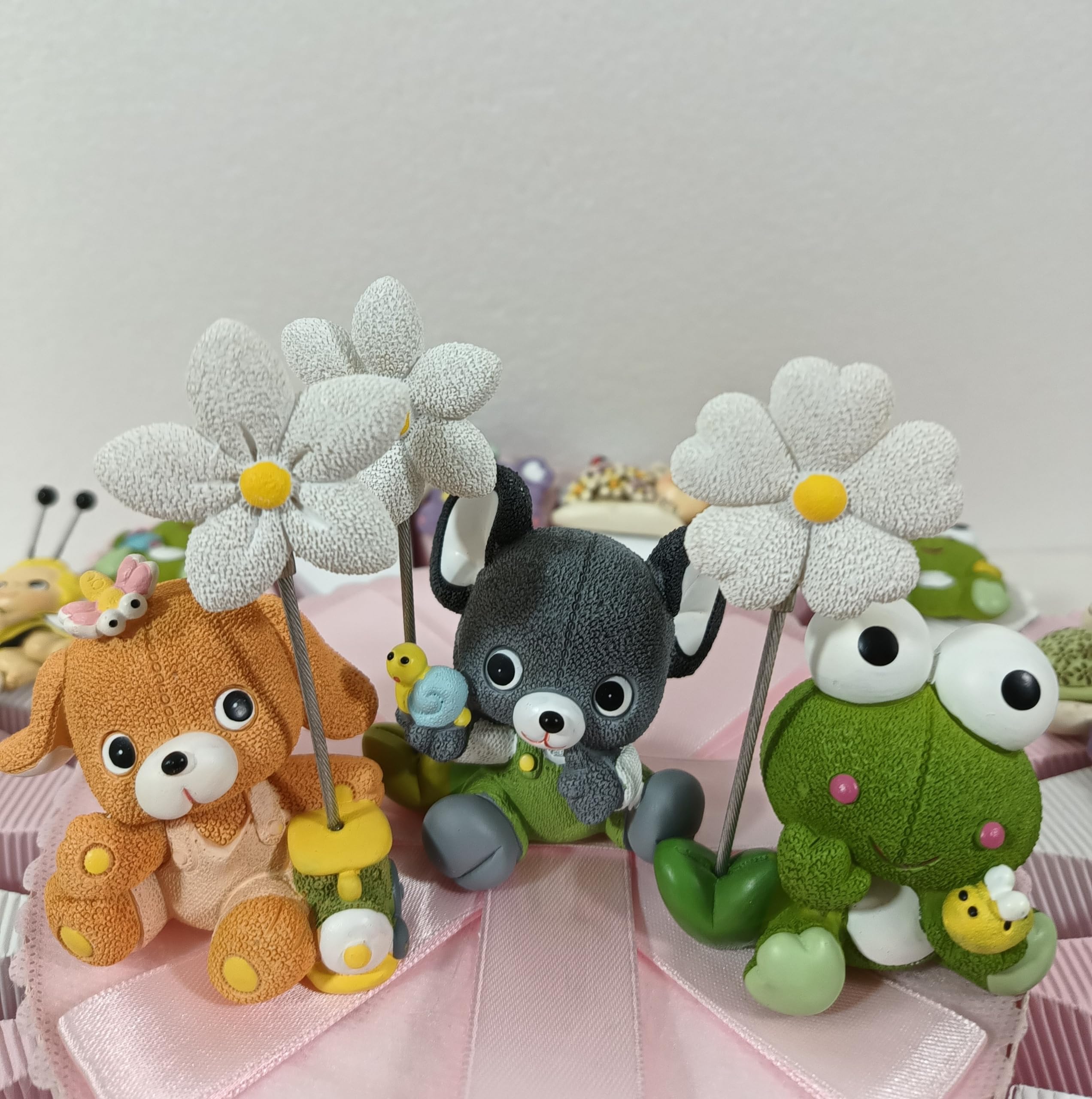 Bomboniere nascita battesimo ANIMALETTI colorati calamita - torta con fette + magneti + 1 centrale confetti e biglietti inclusi (torta femminuccia)
